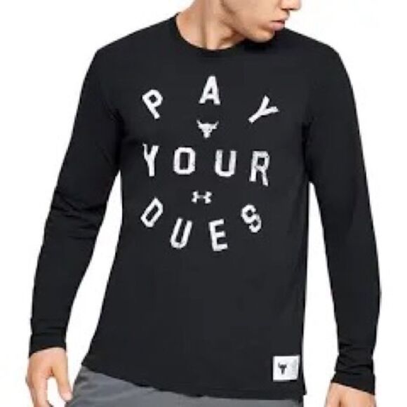 Under Armour x Project Rock Sz M Pay Your Dues Shirt Long Sleeve Black - Picture 1 of 9